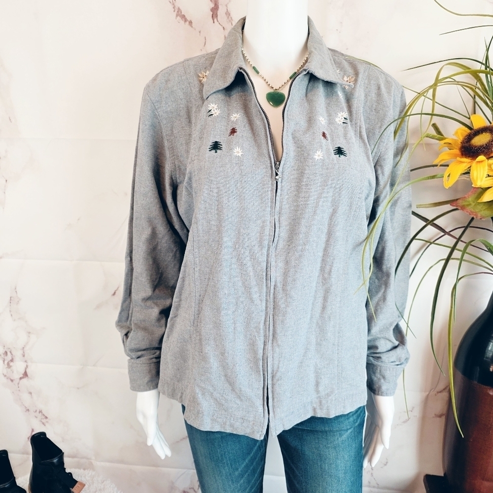 Vintage LL Bean Gray Embroidered Women's Jacket